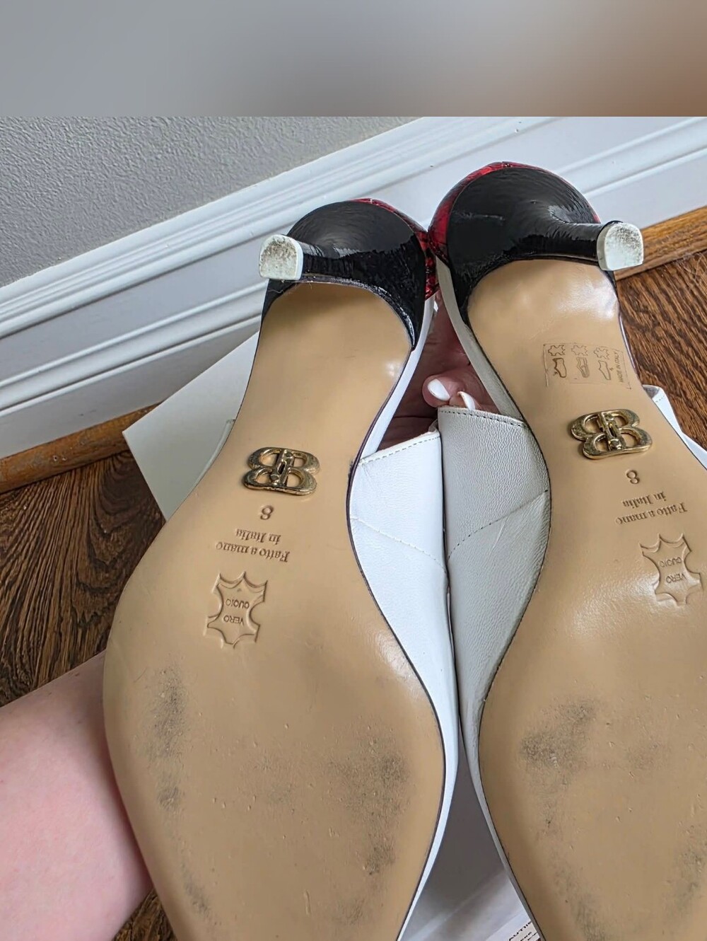 Beautiisoles Agnese Satin Pumps Size 8M White Red and Black - Picture 4 of 6